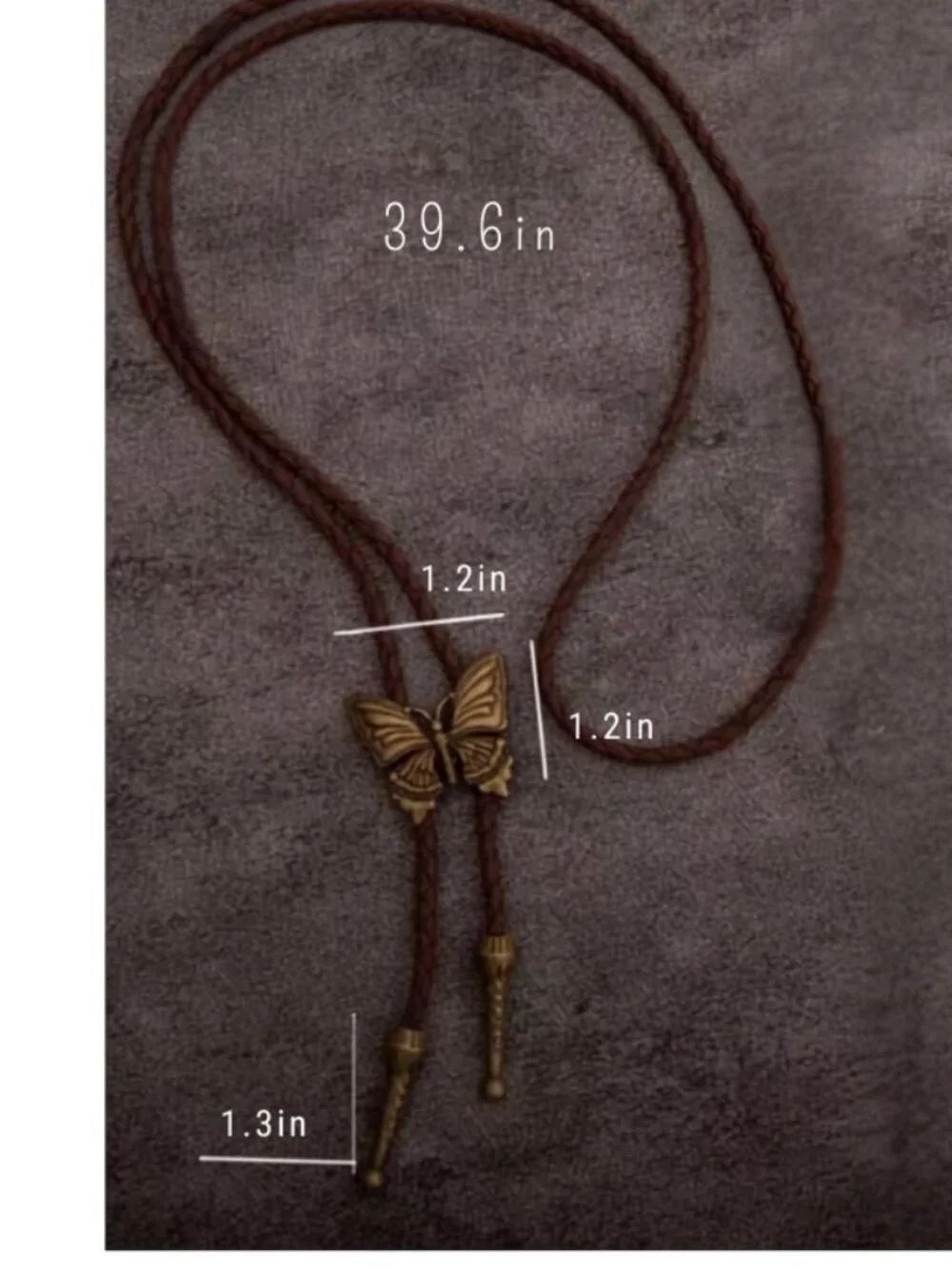 NWT Butterfly Bolo Tie Vintage Western Cowboy Bronze Vegan Leather Cord Necklace - Picture 3 of 3